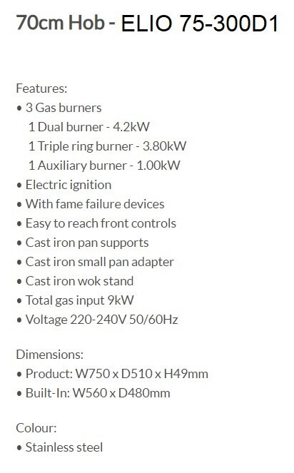 ELBA Cooker Hob ELIO 75-300D1 - Made In Italy view 2