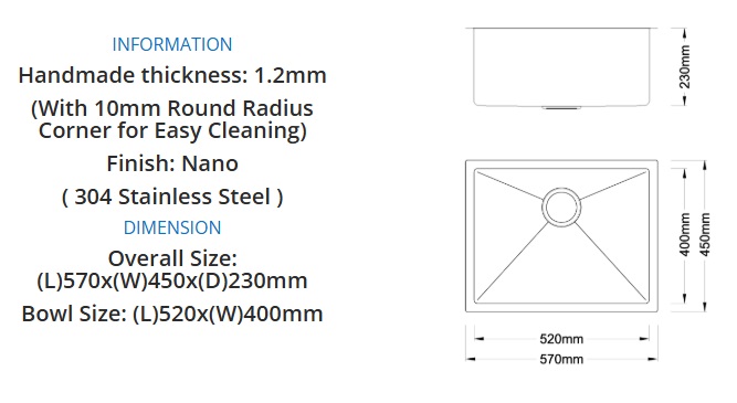 BOSHSINI Nano Kitchen Sink BSQ-5745 view 2