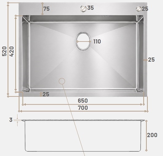 BATHAR 700mm Stainless Steel Kitchen Sink KS-7052SS view 5