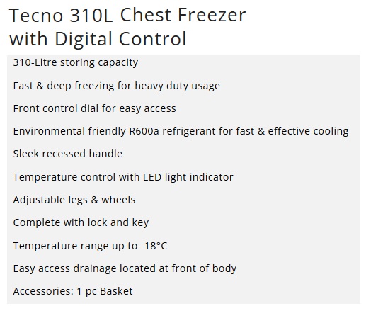 TECNO 142L Chest Freezer TCF-310R view 3