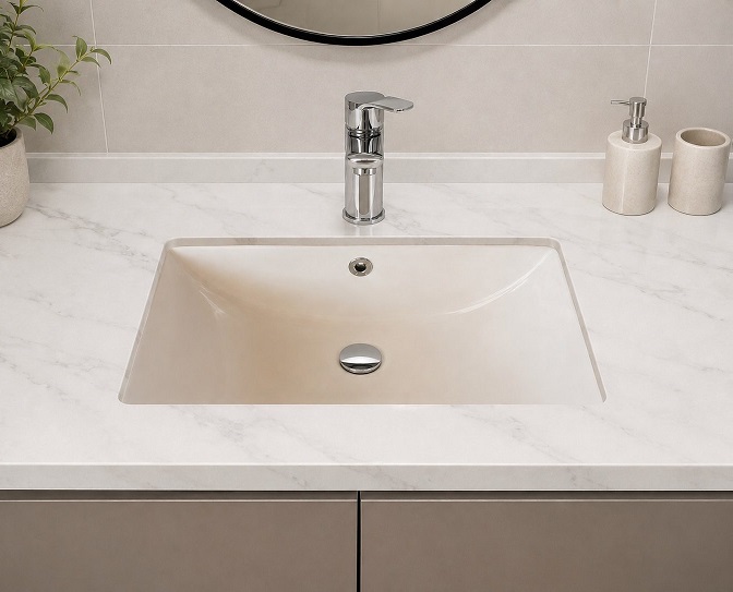 Undermount wash basin fixed below the countertop