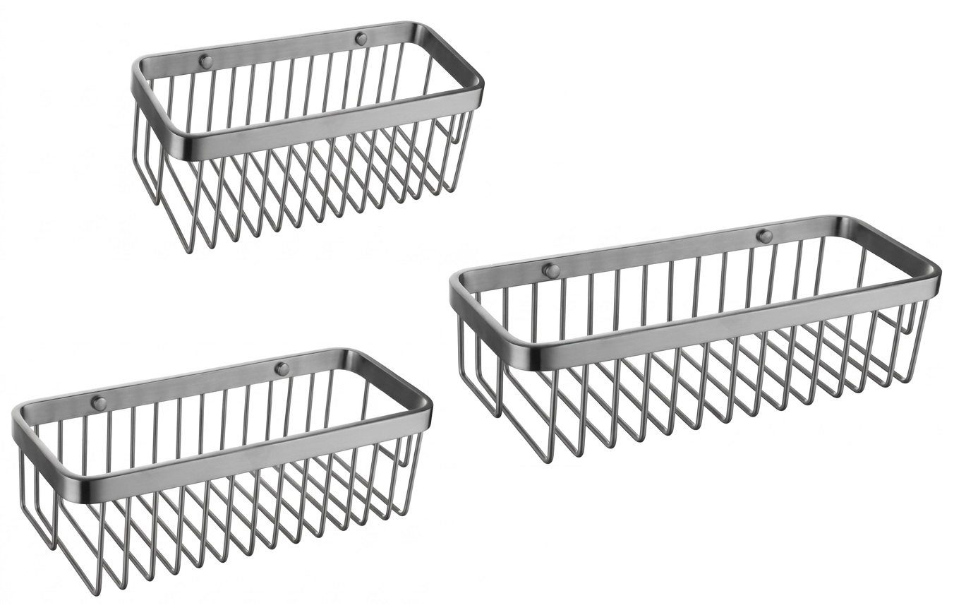 NOBEL Stainless Steel Shampoo Basket In Silver Matt Finished