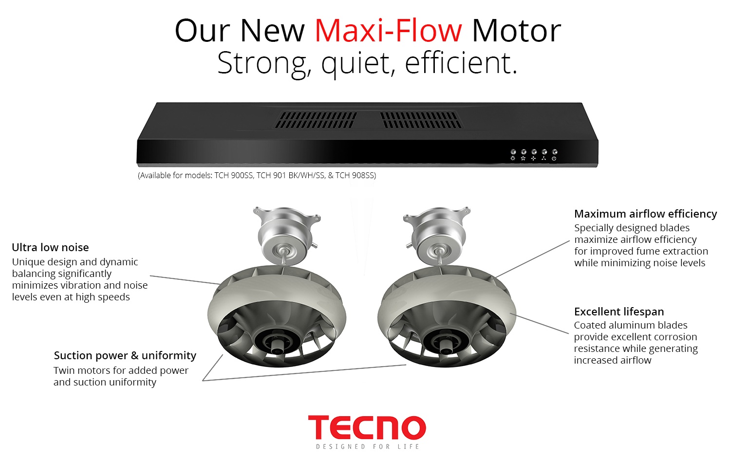 TECNO Cooker Hood TCH-901 Black/White/Stainless Steel