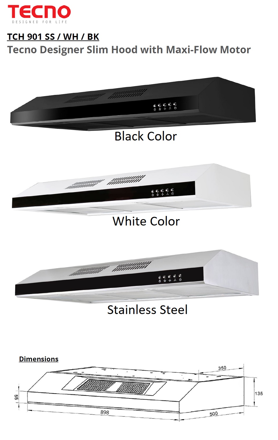TECNO Cooker Hood TCH-901 Black/White/Stainless Steel view 2