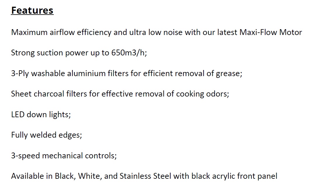 TECNO Cooker Hood TCH-901 Black/White/Stainless Steel view 3