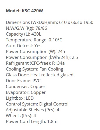 KADEKA Upright Bevearge Showcase Chiller KSC-420W view 2