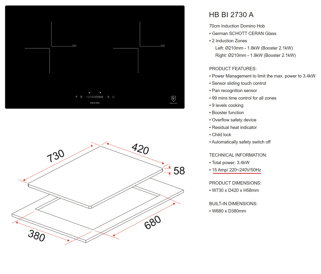 EF  Induction Hob HB BI 2730A