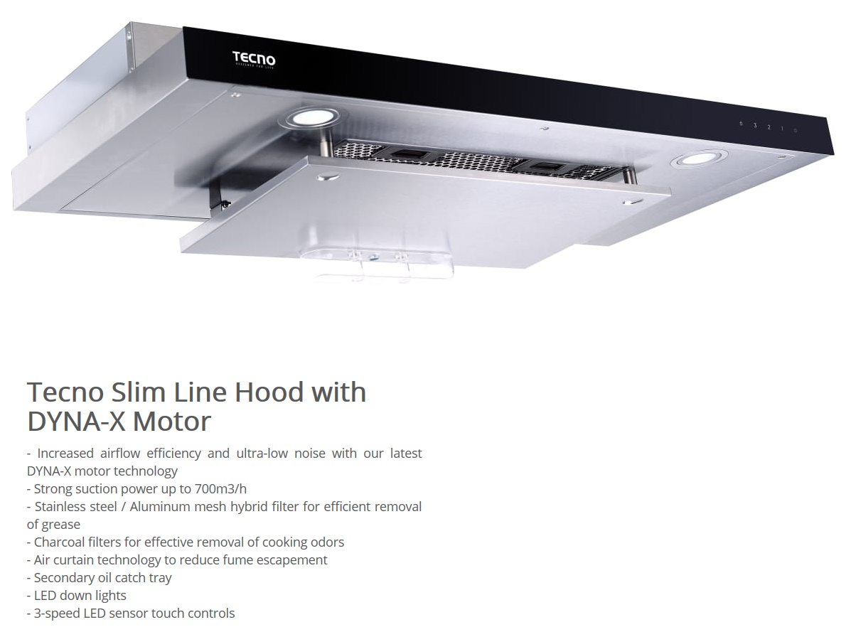 TECNO DYNA-X TCH-939TC SS Built-In Stainless Steel Color Cooker Hood