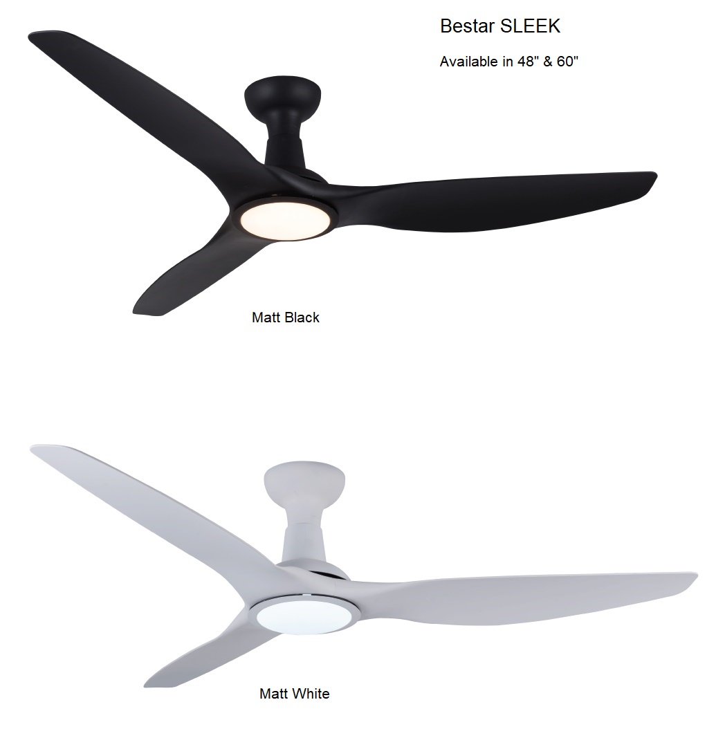 BESTAR SLEEK DC Motor Ceiling Fan With LED Light - 60 Inch Black & White Color