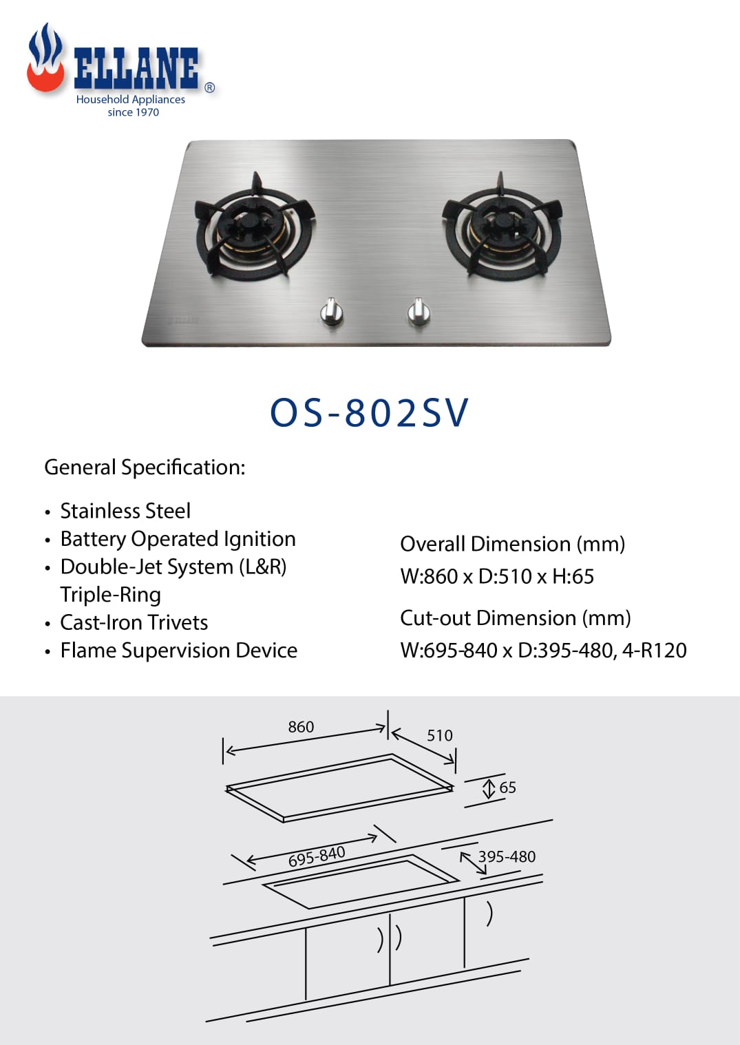 ELLANE Stainless Steel Cooker Hob ES-828SV