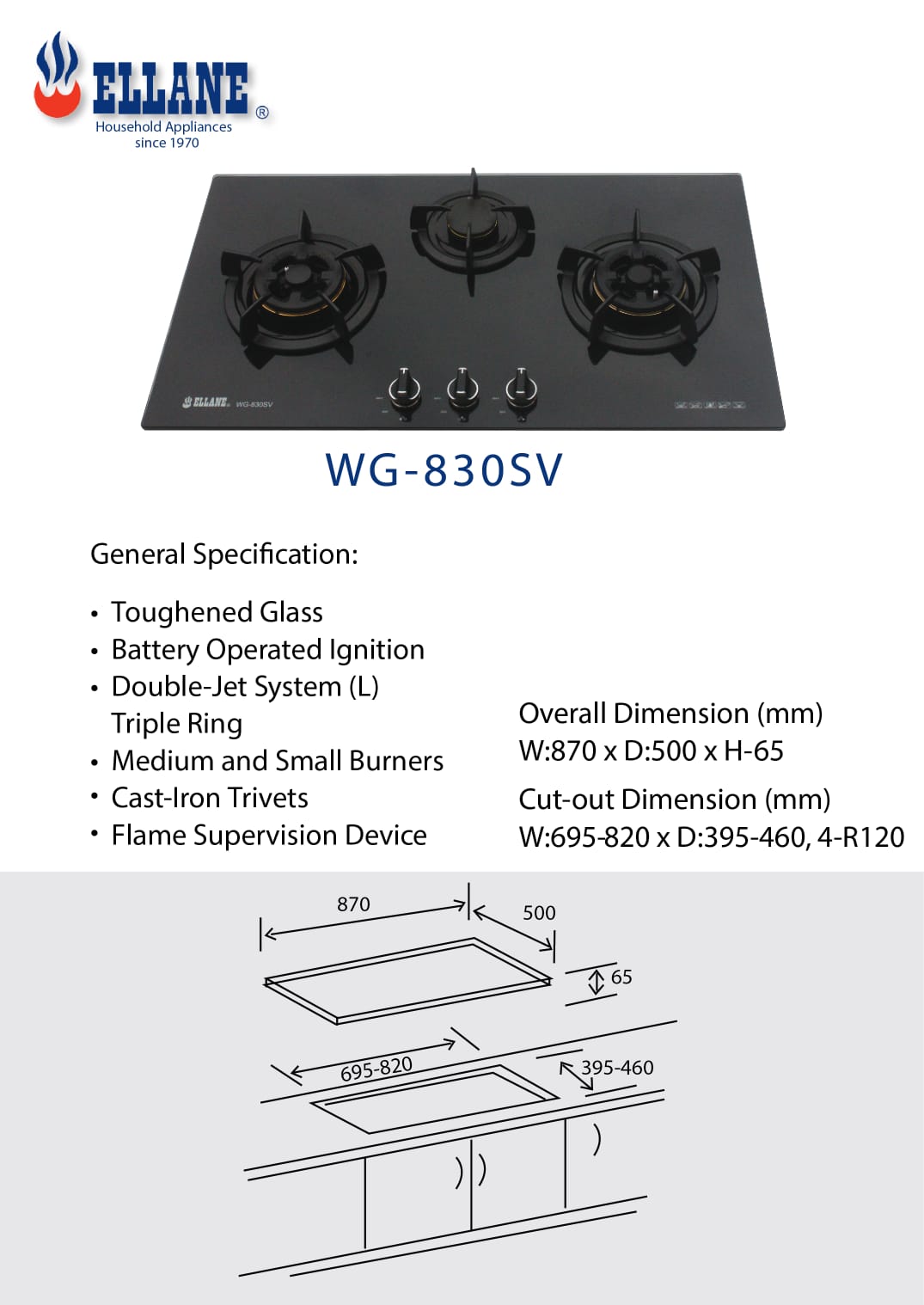 ELLANE Black Glass Cooker Hob EG-388SV