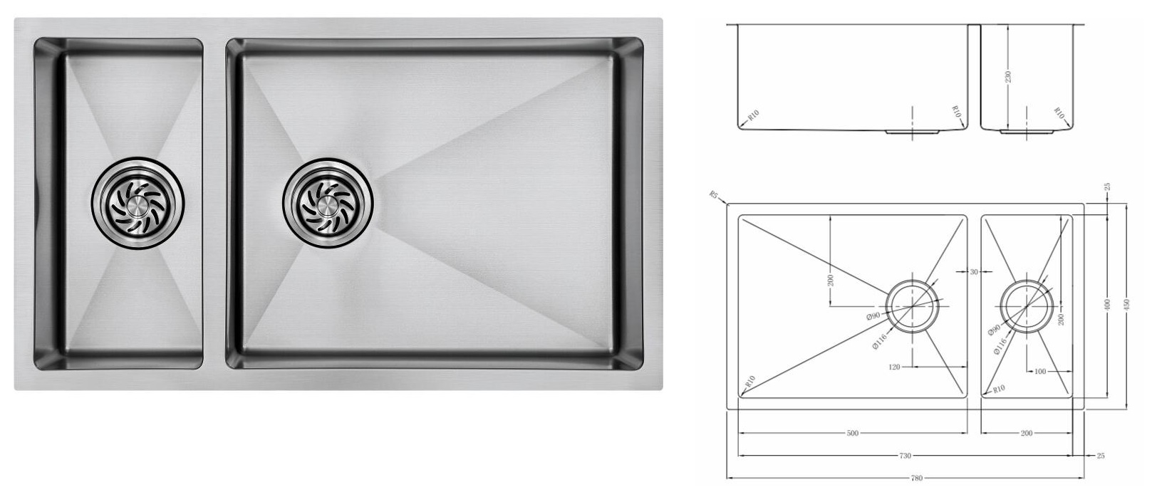 BOSHSINI Nano Kitchen Sink BSQ-7845-DB