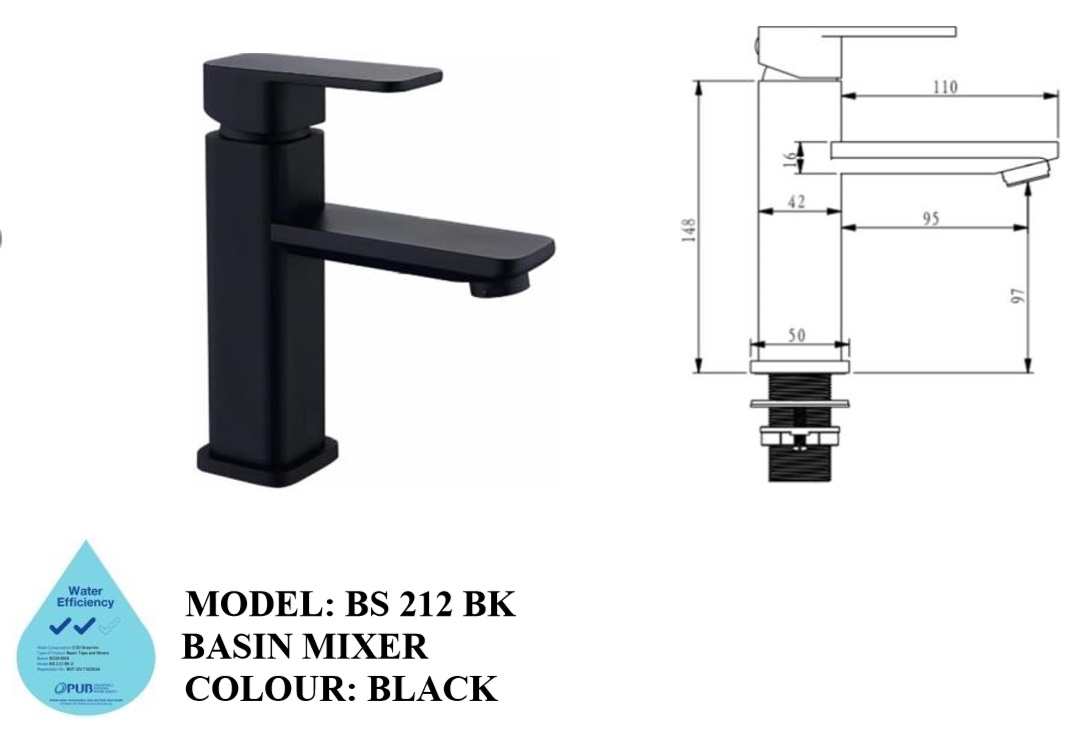 BOSHSINI Basin Mixer Water Tap BS-212BK - Black