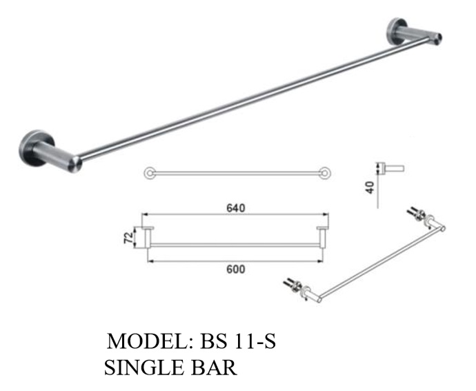 BOSHSINI Single Bar Stainless Steel Towel Rod BS 11-S