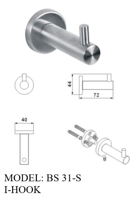 BOSHSINI Stainless Steel Sinlge Hook BS 31-S