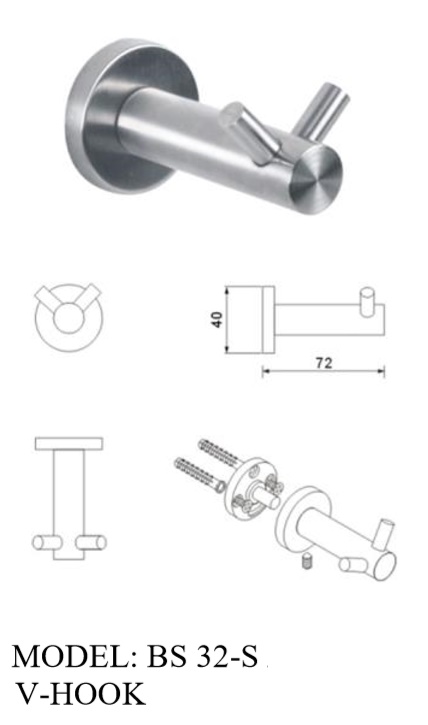 BOSHSINI Stainless Steel Sinlge Hook BS 32B-S