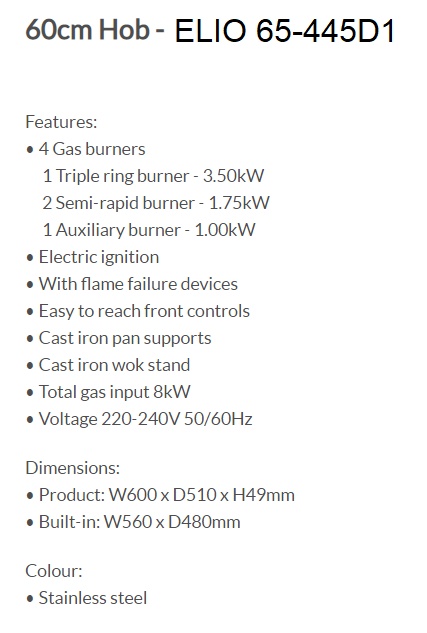 ELBA Cooker Hob ELIO 65-445D1 - Made In Italy view 2