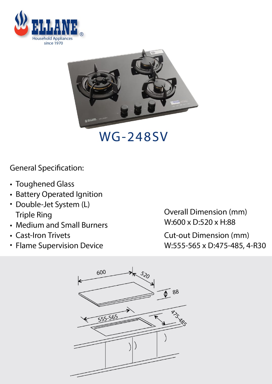ELLANE Glass Cooker Hob WG-248SV view 2