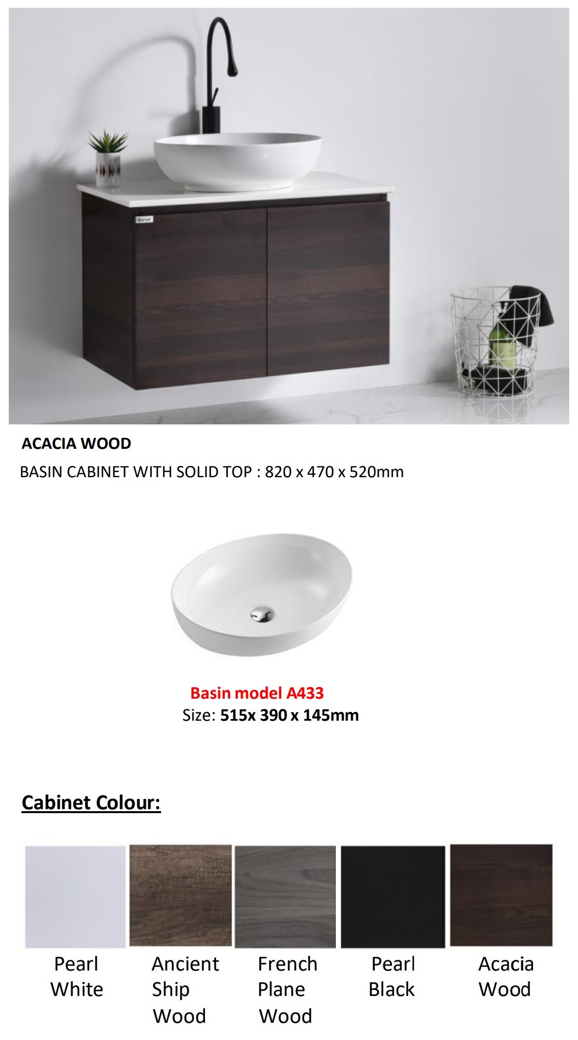 BARON A108C Vanity Cabinet With Sink Set