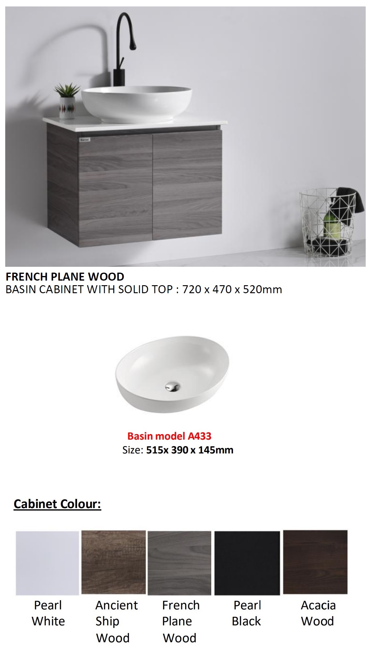 BARON A107C Vanity Cabinet With Sink Set