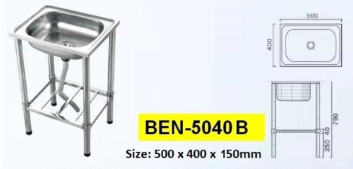 COSTA BEN-5040 B Freestanding Kitchen Sink With Shelf