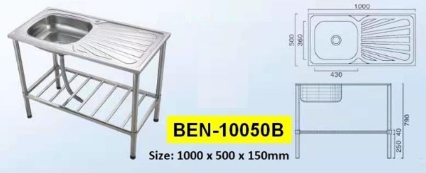 COSTA BEN-10050 B Freestanding Kitchen Sink With Shelf & Drainer