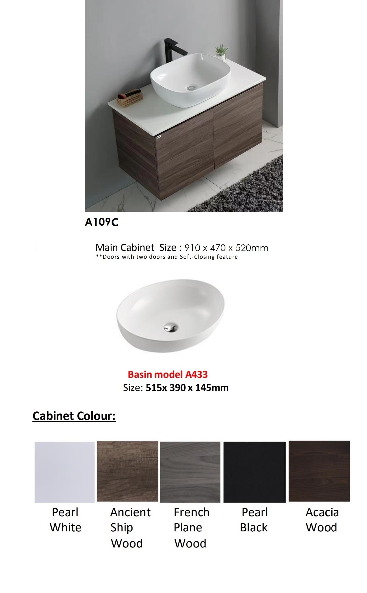 BARON A109C Stainless Steel Basin Cabinet Set