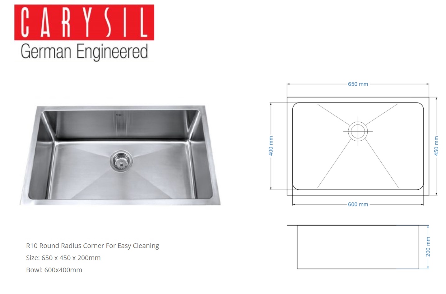 CARYSIL RXQ-650 Stainless Steel Undermount Kitchen Sink