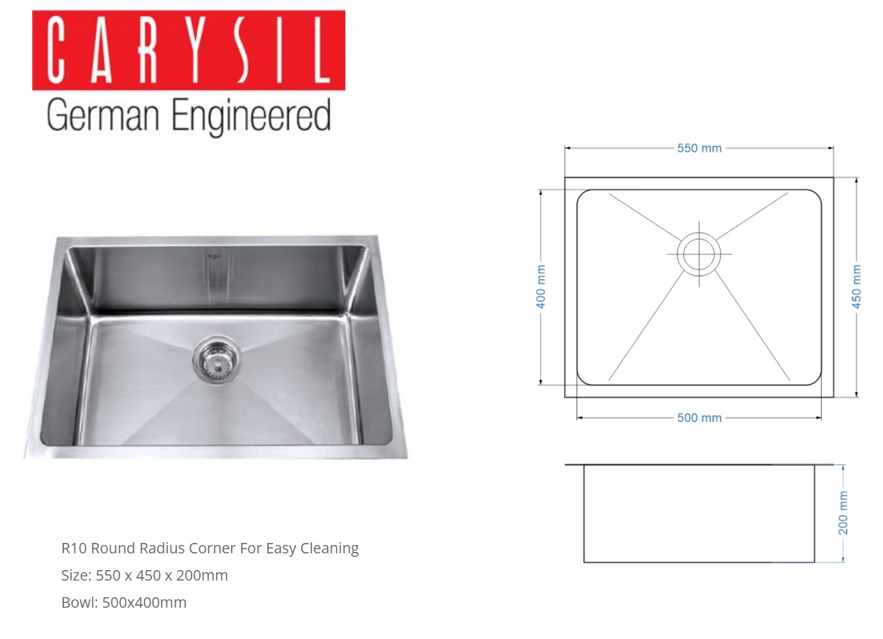CARYSIL RXQ-550 Stainless Steel Undermount Kitchen Sink