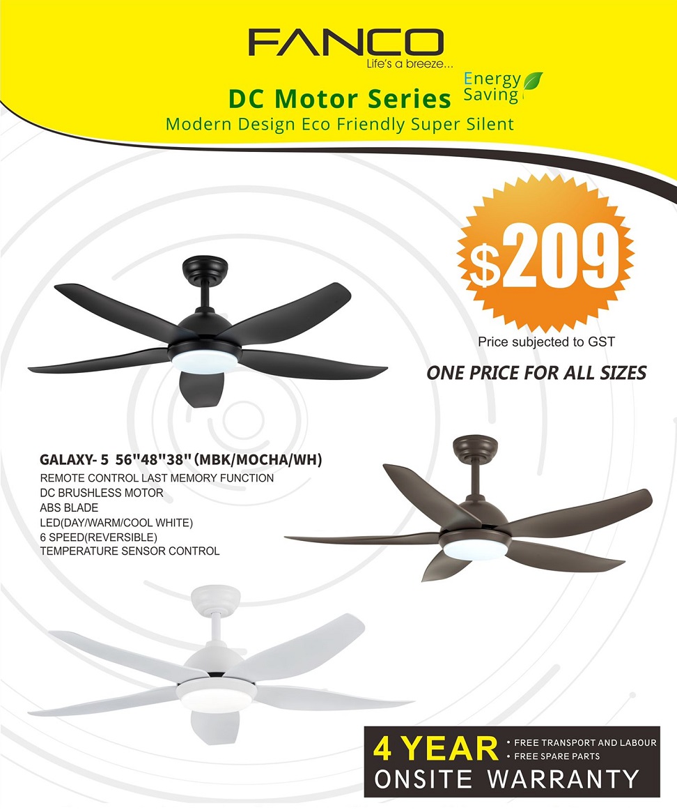 FANCO Galaxy 5 Ceiling Fan 38, 48 & 56 Inches