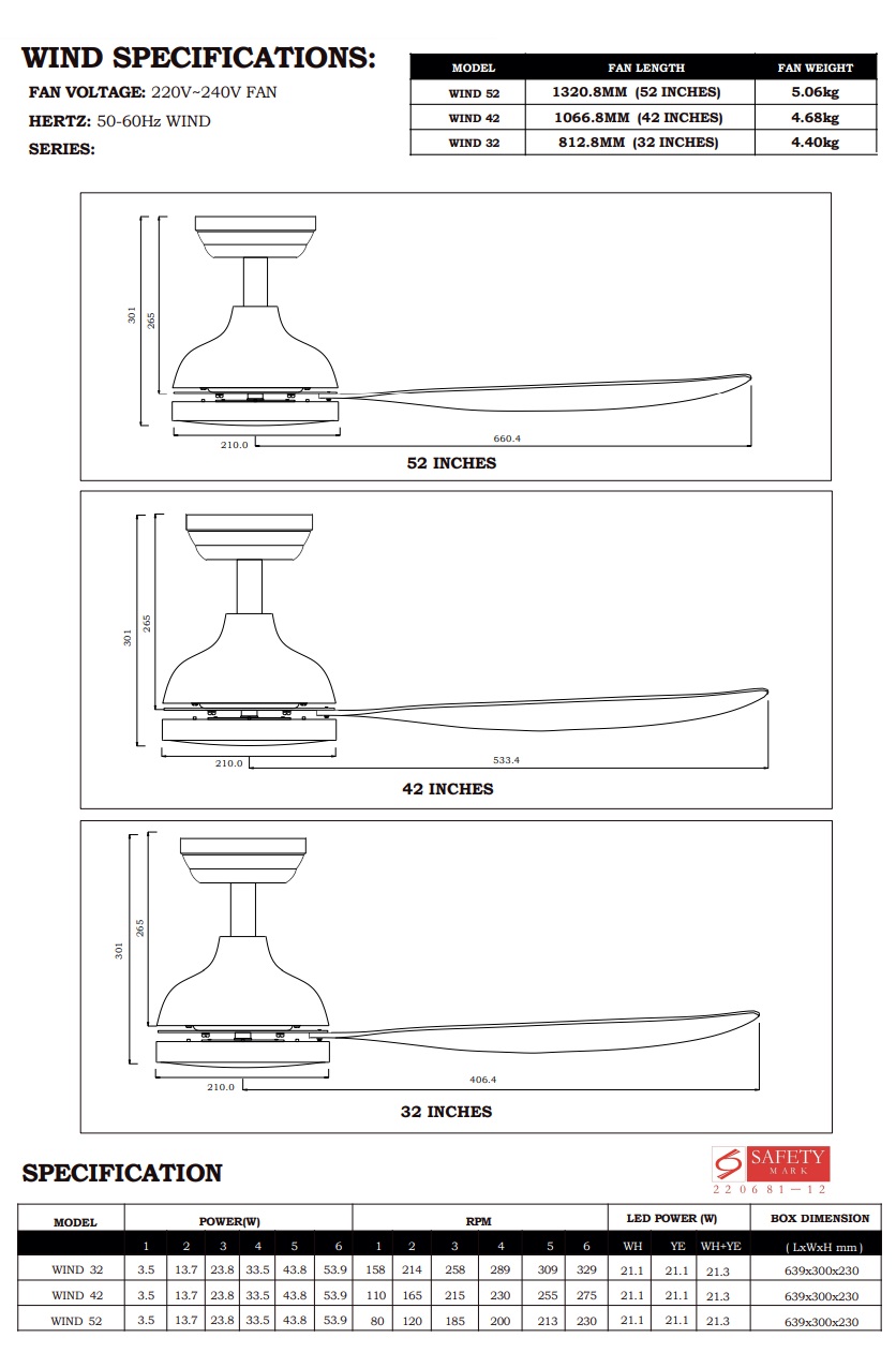 BESTAR WIND 32 Inch - 42 Inch - 52 Inch Ceiling Fan With LED Light view 2