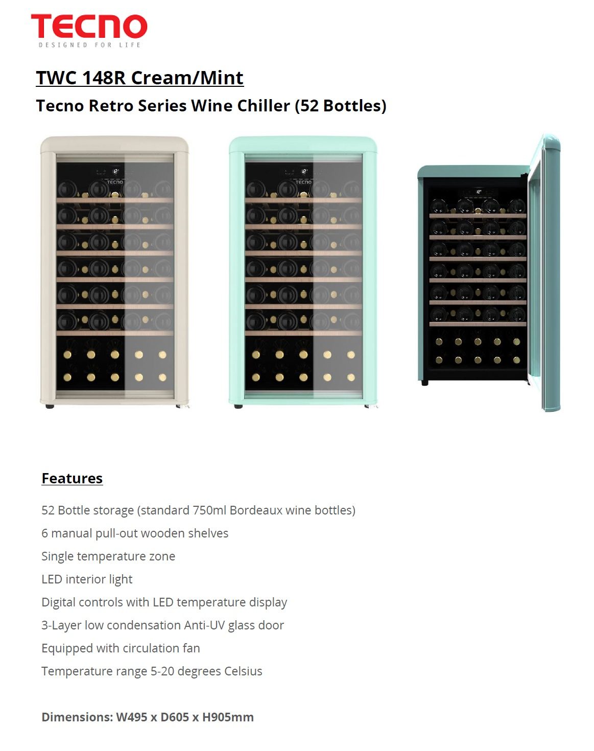 TECNO Retro Series Wine Chiller TWC 148R