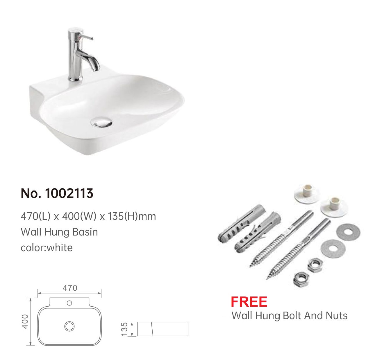 470mm Big Bowl Wall Hung Basin