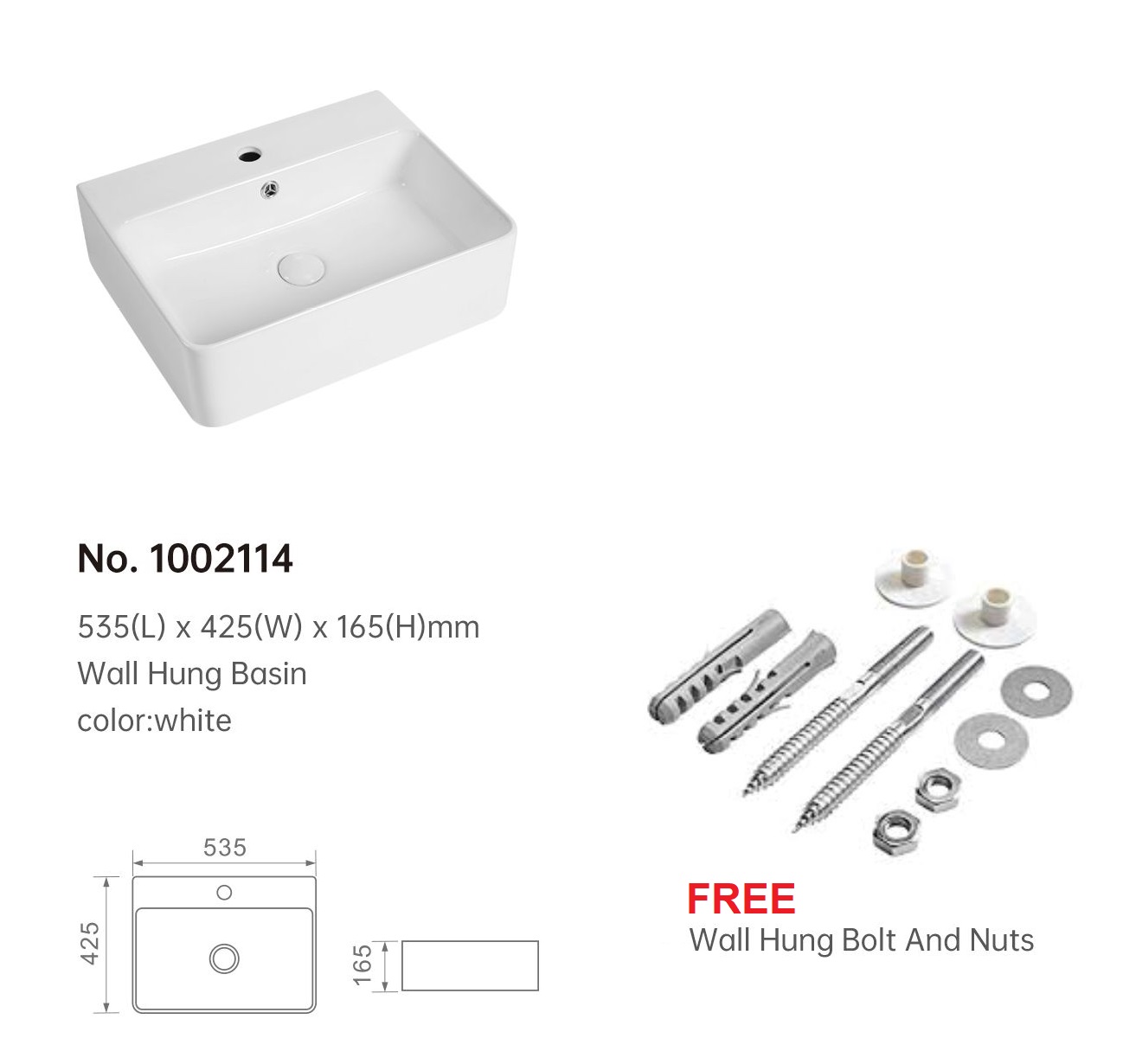 535mm Wall Hung Basin