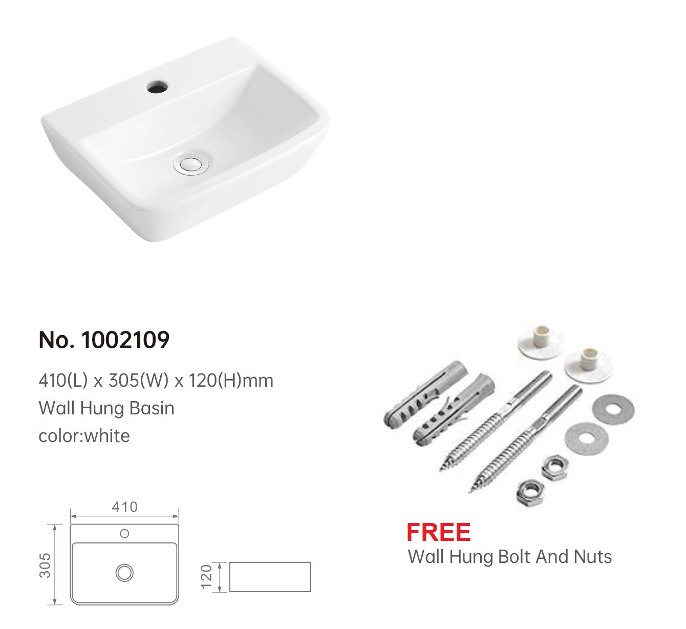 410mm Wall Hung Basin