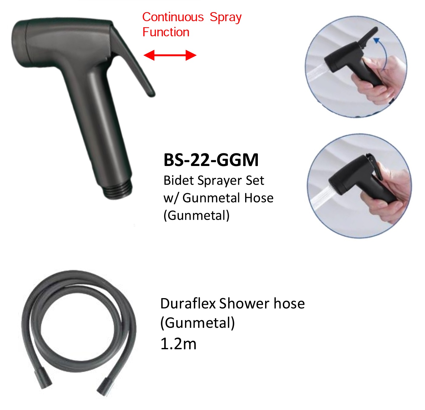 NOBEL Bidet Sprayer BS-22-GGM - Gun Metal Finished