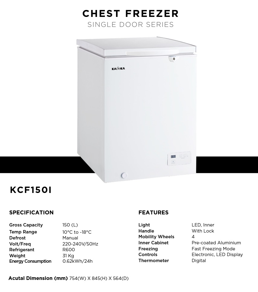 KADEKA Chest Freezer - i-Series - KCF-150i - 150 Litres