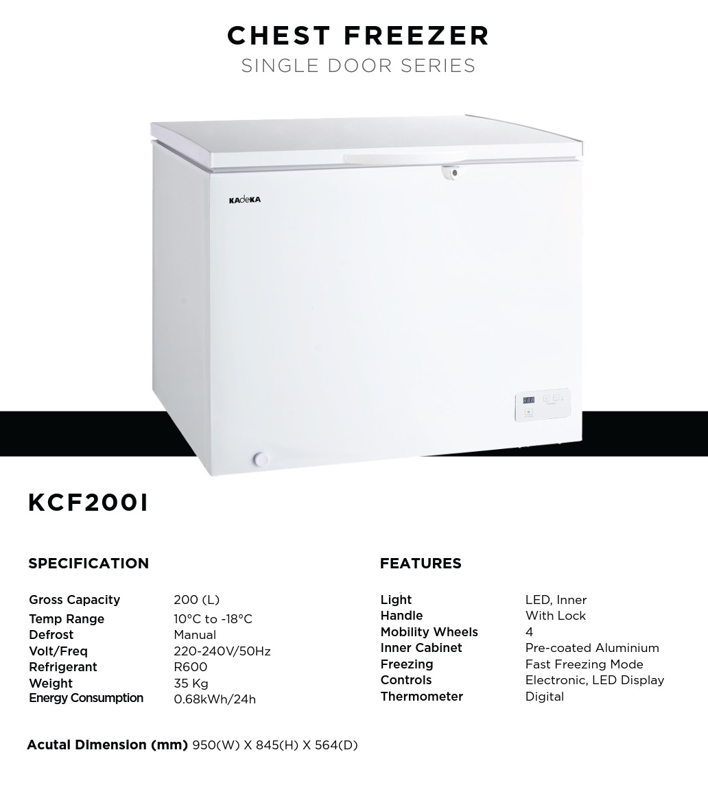 KADEKA Chest Freezer - i-Series - KCF-200i - 200 Litres
