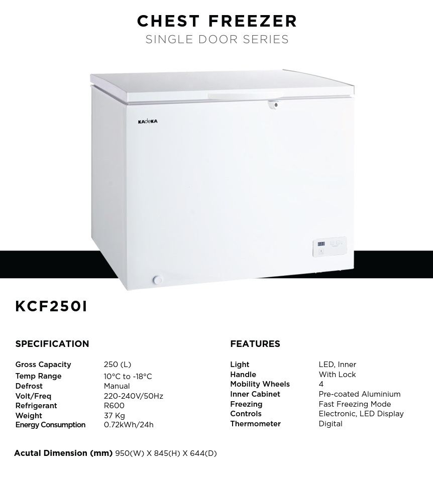 KADEKA Chest Freezer - i-Series - KCF-250i - 250 Litres