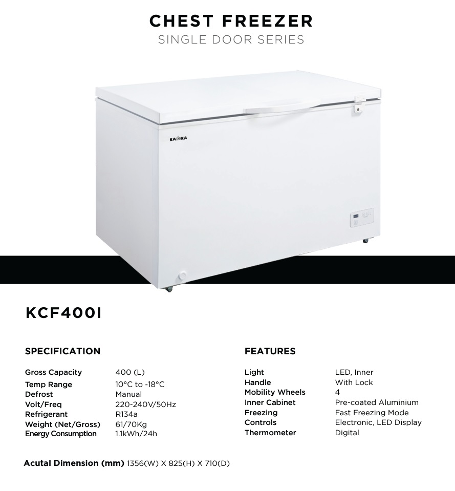 KADEKA Chest Freezer - i-Series - KCF-400i - 400 Litres