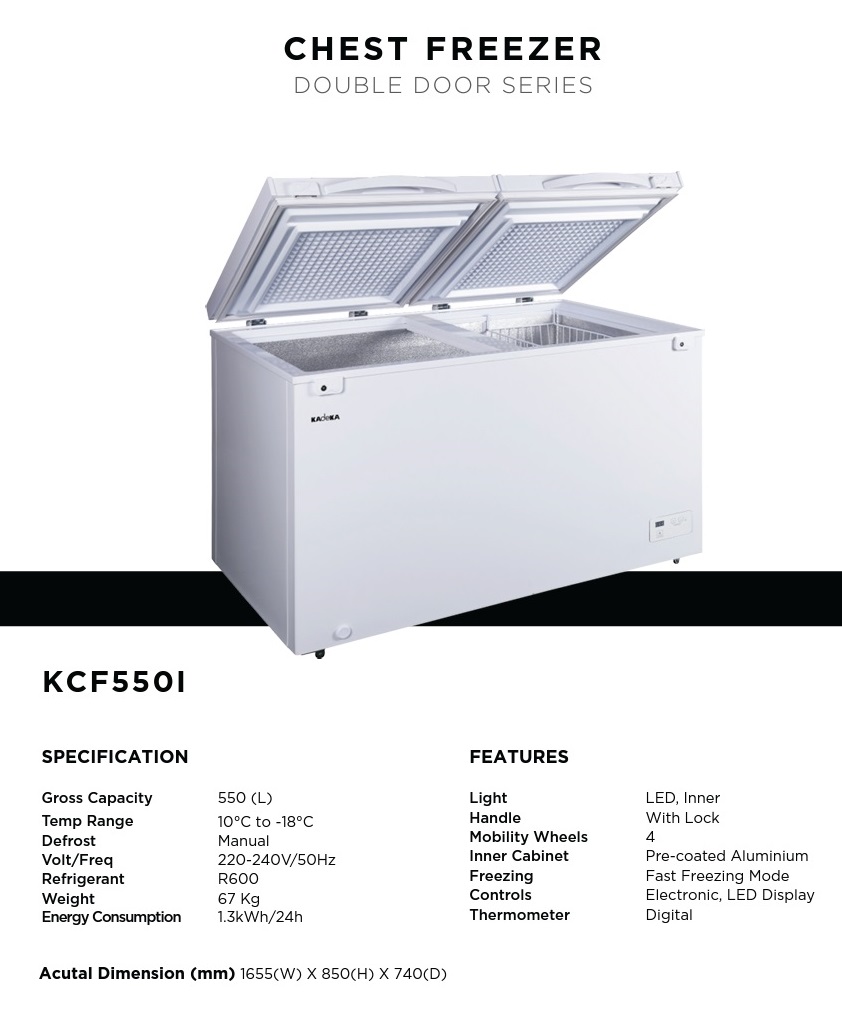 KADEKA Chest Freezer - i-Series - KCF-550i - 550 Litres