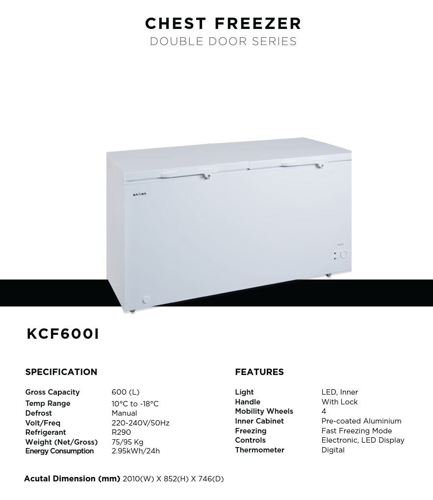 KADEKA Chest Freezer - i-Series - KCF-600i - 600 Litres
