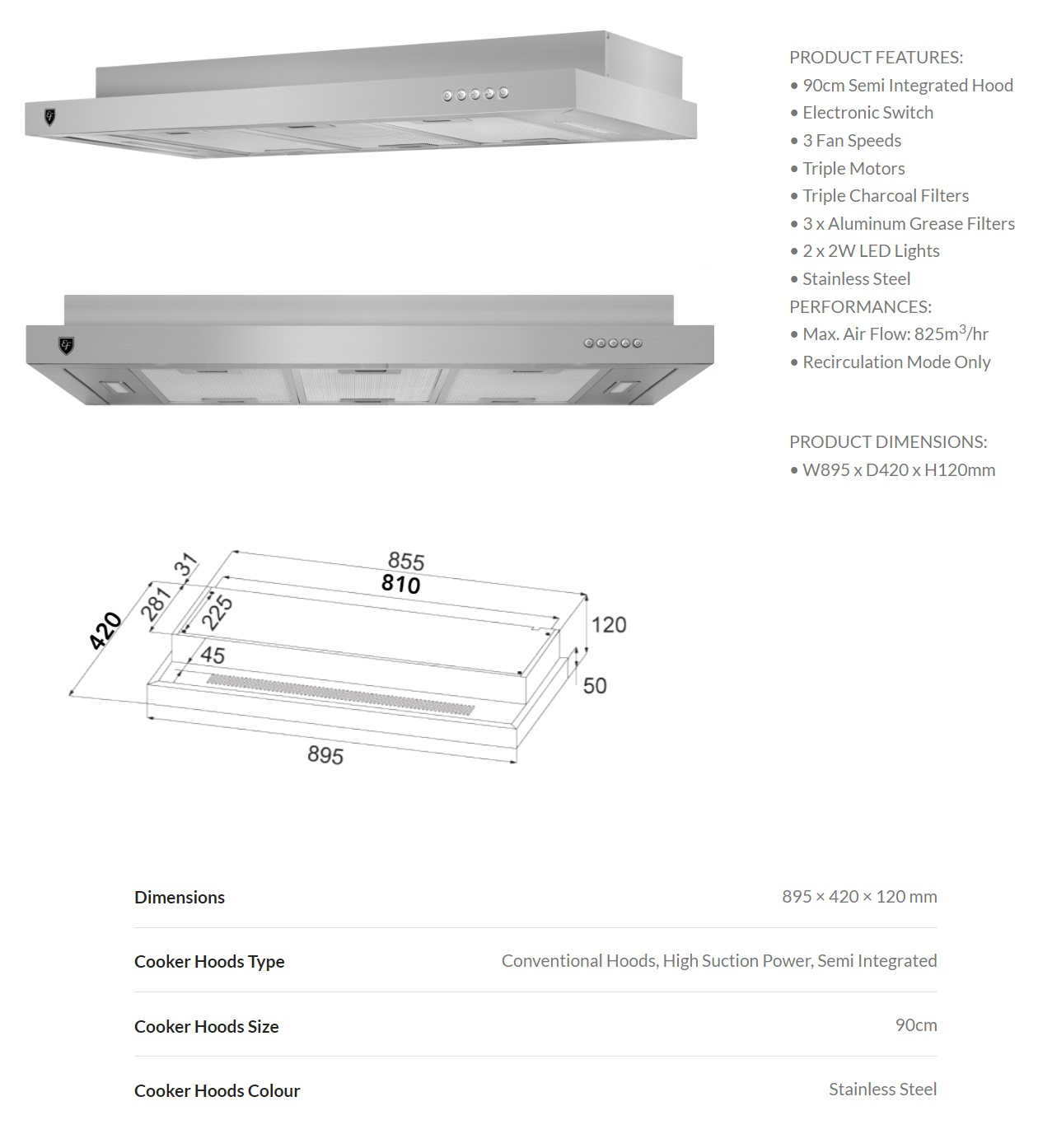 EF Cooker Hood EFCH 9231T SS