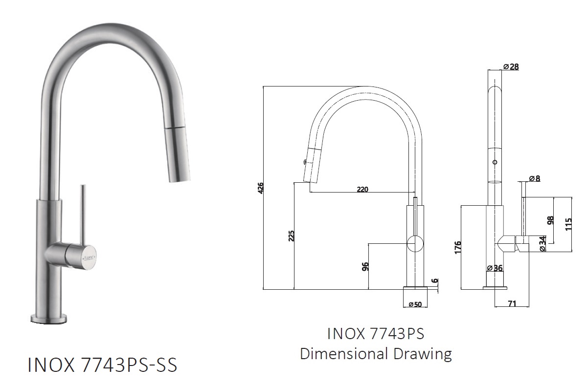 RUBINE Kitchen Sink Tap - INOX 7743PS-SS