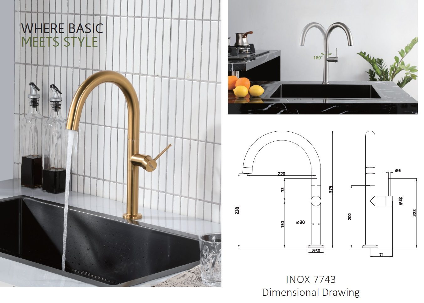 RUBINE Kitchen Sink Tap - INOX 7743-GD view 2