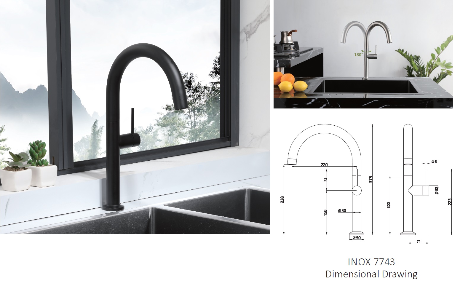 RUBINE Kitchen Sink Tap - INOX 7743-BK view 2