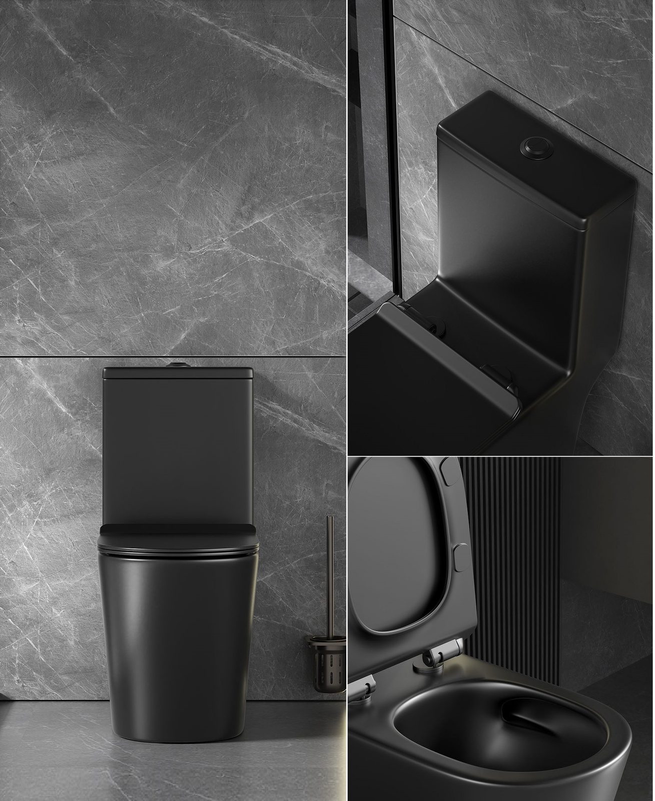 EACO One Piece Toilet Bowl T933 Matt Black Color view 2