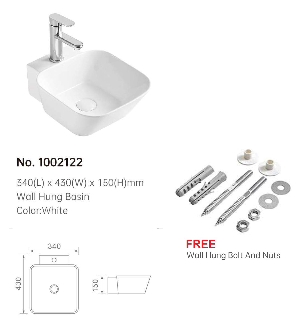 340mm Wall Hung Basin