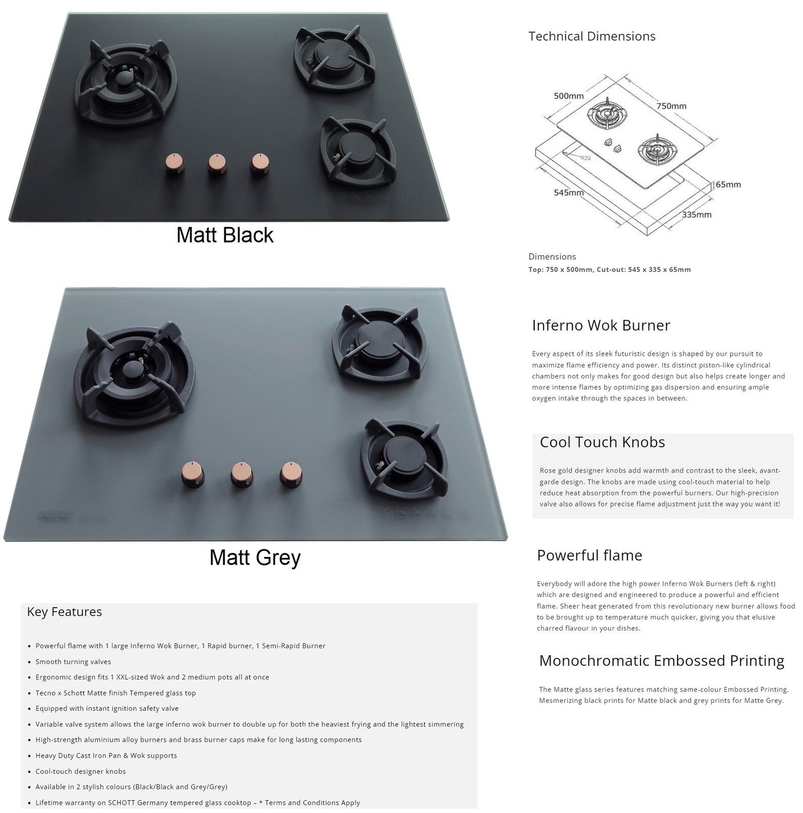 TECNO Matt Series Glass Hob T23TGSV