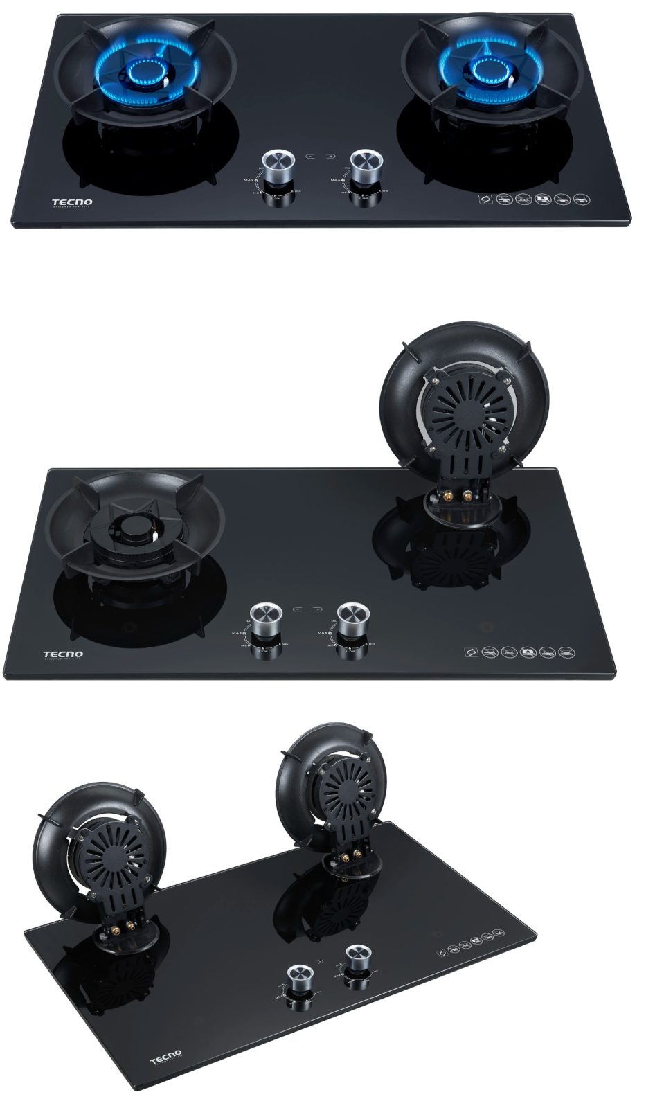 TECNO Glass Hob With Flip-Up Burners & Timer T 762FLIP-T